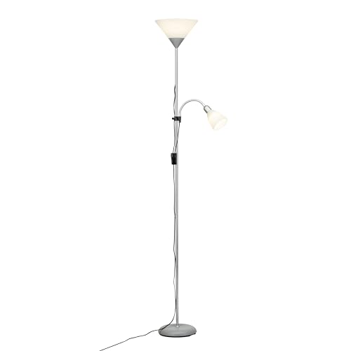 BRILLIANT Lampe Spari Deckenfluter Lesearm silber/weiß | 1x A60, E27, 60W,...