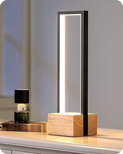 EDISHINE LED Tischlampe aus Holz, Touch Dimmbar & Memory-Funktion,...