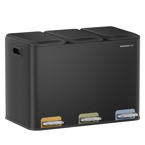 SONGMICS HOME Mülleimer Küche, 3 x 15 L Fächer, Abfalleimer mit...