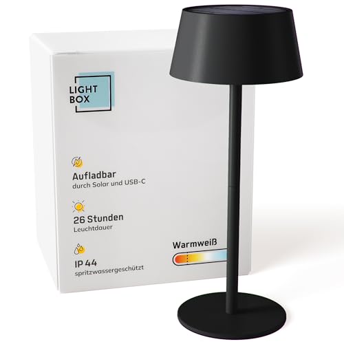 Lightbox LED Außen Tischlampe | kabellose mobile Outdoor Lampe mit Solar | 3...