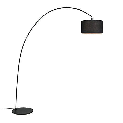 Qazqa - Moderne Bogenlampe Schwarz mit Schirm - Vinossa I Wohnzimmer - Stahl...