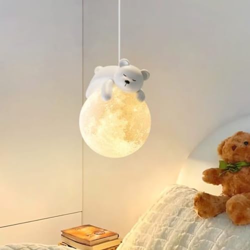 GUANSHAN Schlafende Bär Mond Pendelleuchte 3D Mond Pendelleuchte Nachttisch...
