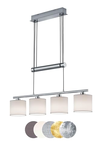 lightling modern Pendelleuchte Marita 4-flammig nickel matt Metall, Stoffschirm...