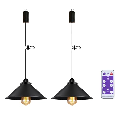 EcoGehen 2x Retro Hängeleuchte mit Batterie Fernbedienung Schwarz Regenschirm...