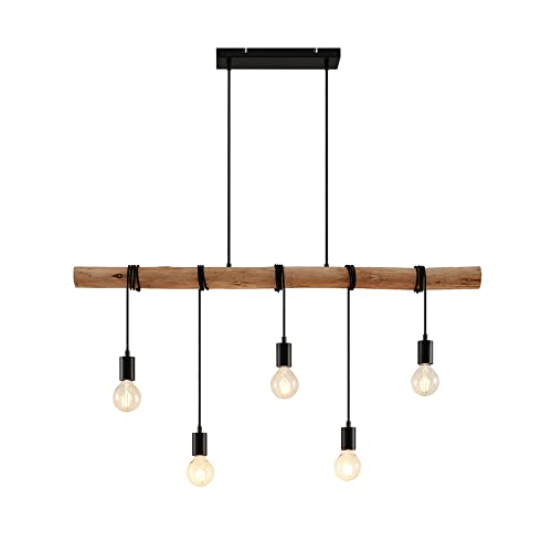 Lindby Esstisch Holz Pendelleuchte, Seillampe Hängelampe Metall Holzbalken Seil...