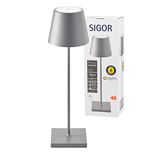 SIGOR Nuindie - Dimmbare LED Akku-Tischlampe Indoor & Outdoor, Höhe 38 cm,...