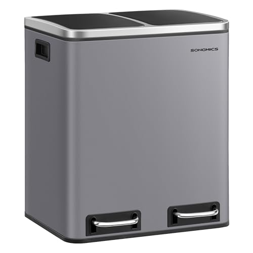 SONGMICS Mülleimer Küche, 2 x 15 Liter, Mülltrennsystem 2 Fächer, inklusive...