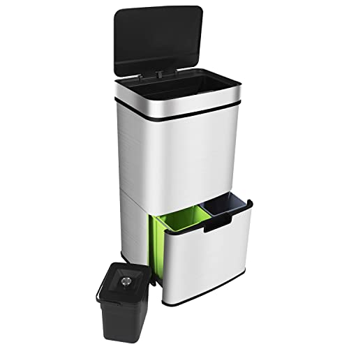 Ribelli Edelstahl - Mülltrennsysteme mit 3+1 Fächer - Mülleimer mit Sensor -...