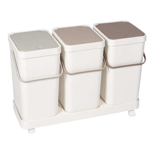 genialo Mülltrennsystem 3 Fächer à 16 l, auf Rollen, Mülleimer mit Henkeln...