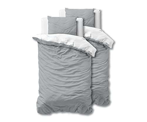 Sleeptime Bettwäsche 4teilig 135x200 Grau Weiß - 100% Baumwolle, bügelfrei &...