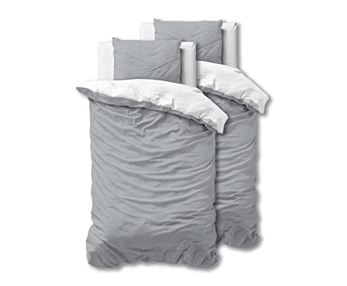 Sleeptime 100% Baumwolle Bettwäsche 135cm x 200cm 4teilig Weiß/Grau - weich &...