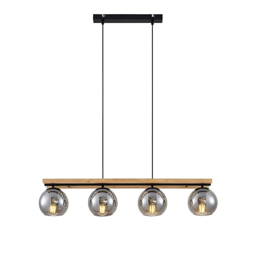 Lindby Esstisch Pendelleuchte Holz, Glas rauchgrau Hängeleuchte Rauchglas...