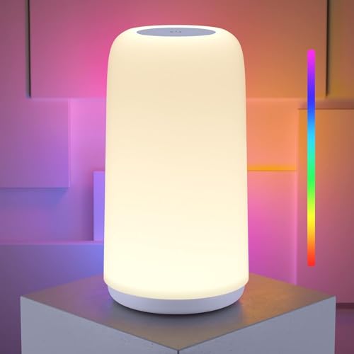 ROOTRO LED Nachttischlampe Touch Dimmbar, [Stilvolles Design mit 256 RGB-Modus]...