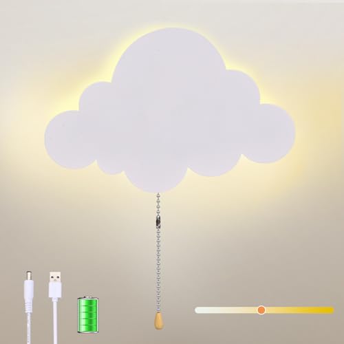 KZT LED Wandleuchte mit Zugschalter Wolke Kinderzimmer Wandlampe...