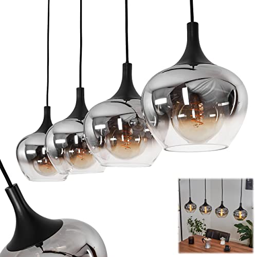 Hängeleuchte Azurara, Hängelampe aus Metall/Glas in Schwarz/Rauchfarben,...