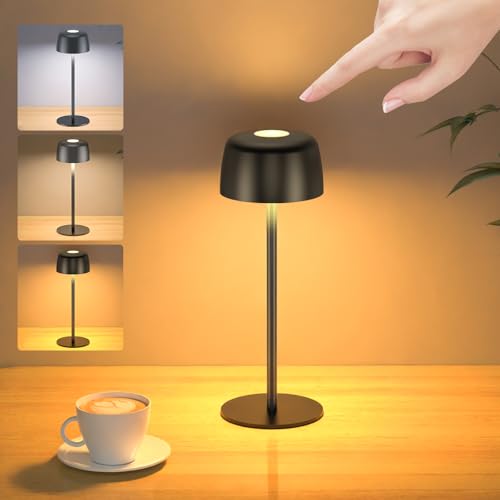 TRUMPETS Kabellose Tischlampe Akku Dimmbar, Kleine Tischlampe Vollmetall 3...