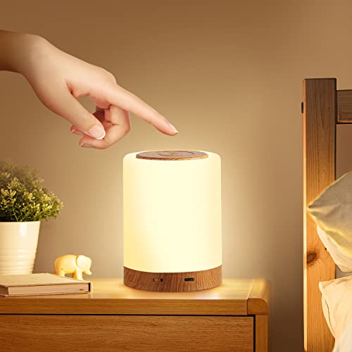 Aisutha LED Nachttischlampe Touch Dimmbar mit 10 Farben und 4 Modi, Holzmaserung...