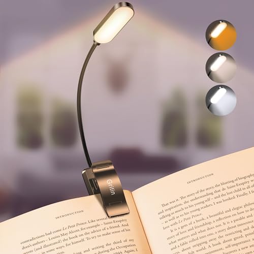 Gritin Leselampe Buch Klemme, USB C Wiederaufladbare Buchlampe mit 16 LEDs, 3...