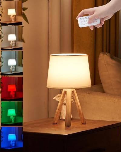OCEST Kabellose Tischlampe mit Timer, Dimmer, Leinenschirm, Fernbedienung...