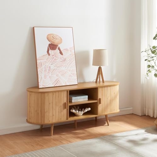[en.casa] Kommode Nordkapp Sideboard mit 2 Schiebetüren Bambus Kommodenschrank...