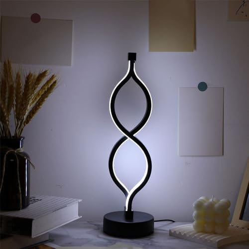 LED Spiral Tischlampe, Tischleuchte Metall Gebogene Nachttischlampe Acryl Kleine...