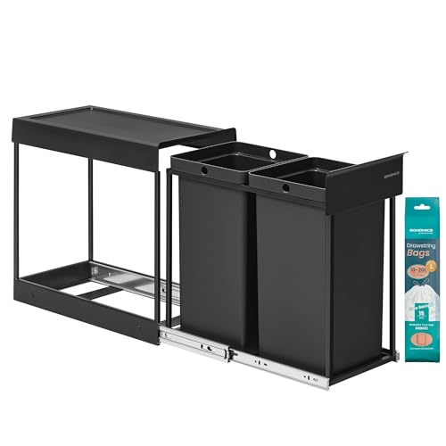 SONGMICS Mülleimer küche, Mülltrennsystem für Unterschrank, 2 x 15 L,...