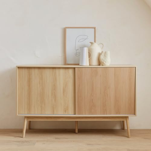 Alice's Home Sideboard mit Naturholzdekor, 2 Schiebetüren, 2 Schubladen, L 150...