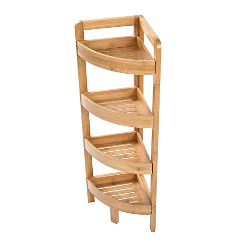 AD.CON Bambus Badregal Standregal Eckregal Badregal mit 4 Ablagen Holzregal...