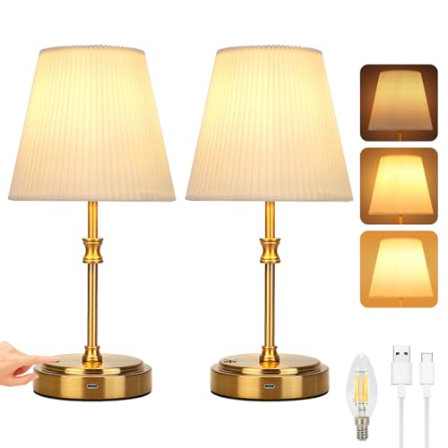 Glowlit 2 Stück Tischlampe Kabellos NachttischlampeTouch Mit USB-C 6000mAh Akku...