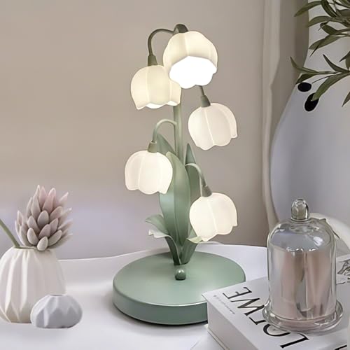 WLHONG Blume Tischlampe,5 Lilien Nachttischlampe,Vintage Grüne LED Blume...