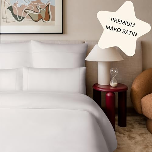 Amqua Mako Satin Bettwäsche 135 x 200 Weiß mit Stickerei| Bettwäsche Set...