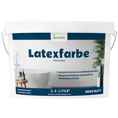 derendo Latexfarbe weiß matt abwaschbar 2,5 Liter für Innen küche streichen...