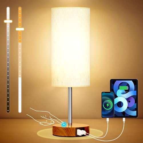 Toowell Nachttischlampe mit USB Ladefunktion LED Nachttischlampe Touch Dimmbar...