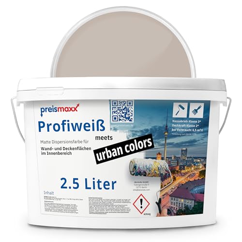 Preismaxx Profiweiß Wandfarbe braun 2,5L, hohe Deckkraft, Dispersionsfarbe...