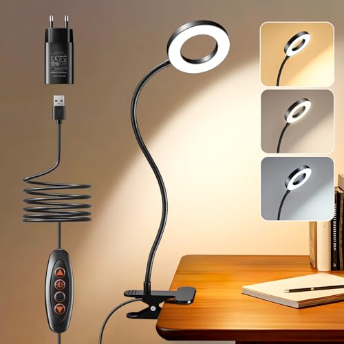 One Fire 48 LED Leselampe Bett Dimmbar, 3 Modi & 10 Dimmstufen USB Klemmlampe...