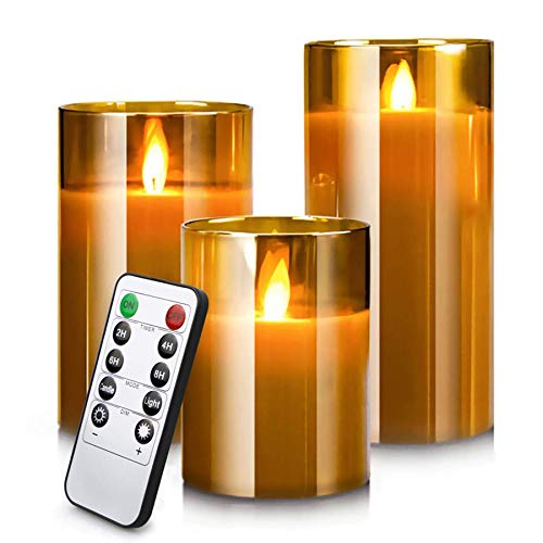 Yinuo Mirror Led Kerzen mit Timerfunktion, Flackernde Flamme mit Fernbedienung,...
