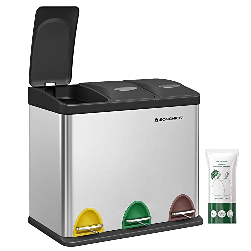 SONGMICS Mülleimer Küche, 3 x 8 L, kleine Kapazität, Mülltrennsystem 3...