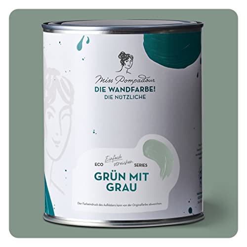 MissPompadour abwaschbare Wandfarbe mit hoher Deckkraft 1 L, Grün mit Grau,...