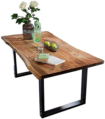 SAM Baumkantentisch 160x85 cm Quarto, Akazienholz massiv + nussbaumfarben,...