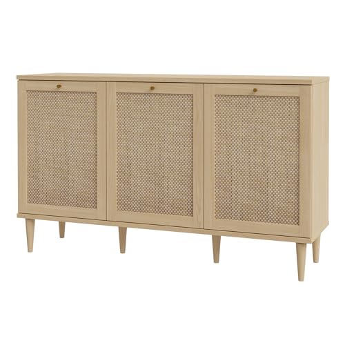 FORTE Calasetta Kommode 150 cm Boho Stil Wiener Geflecht Sideboard mit 3 Türen...