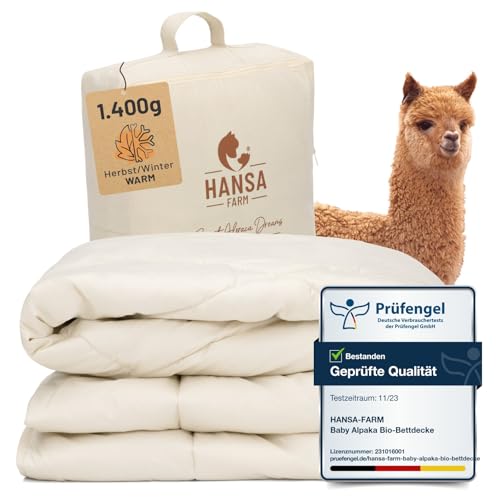 HANSA-FARM | Baby Alpaka Bio-Bettdecke 135 x 200 cm - extra warm ideal für den...