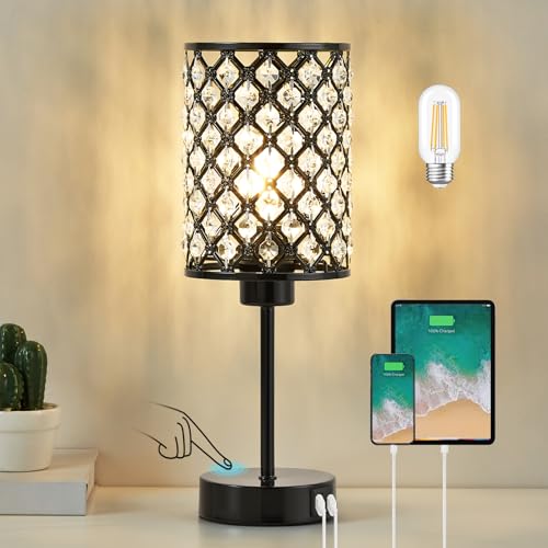GyroVu Moderne Tischlampe & Nachttischlampe, Dimmbare Kristallschirm Touch-Lampe...