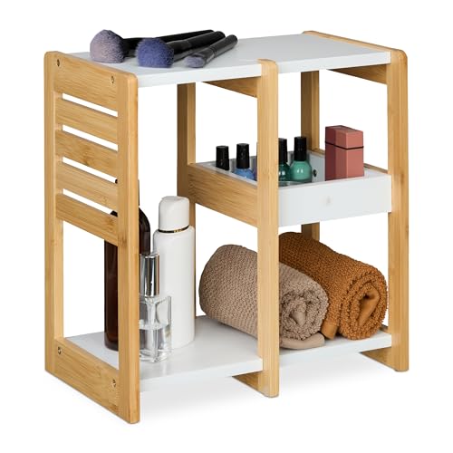 Relaxdays Badregal, 3 Ablagen, HxBxT: 35x34x20 cm, Tischregal für Badezimmer &...
