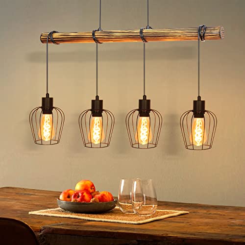 ZMH Pendelleuchte esstisch Hängelampe 4 Flammig - Holz Esszimmerlampe Schwarz...