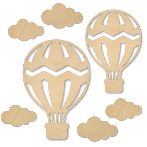 ZUKLA Heißluftballon Kinderzimmer Deko Beige - Holz Wolken Wanddeko Babyzimmer...