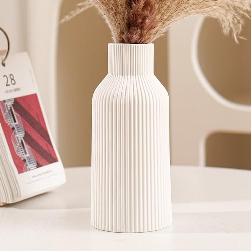 Hanaomaoyi Keramik Vase für Pampasgras, 20cm Weiß Matt Rund Modern Design,...