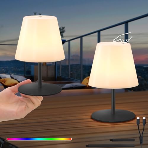 RWWR 2er Set LED Akku Tischlampe kabellos Mini Kleine dimmbar 8 Farben USB-C...
