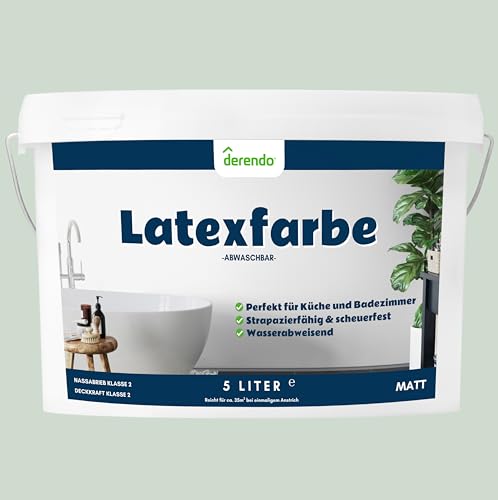 derendo Latexfarbe grün salbeigrün matt abwaschbar 5 Liter für Innen küche...