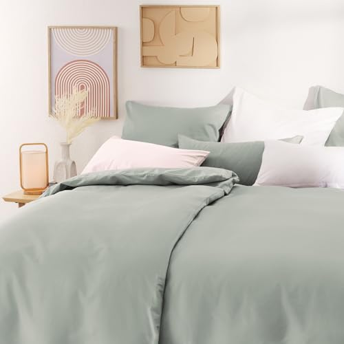Blumtal Mako Satin Bettwäsche 135 x 200 & 80x80 cm Kissenbezug Grün - Oeko Tex...