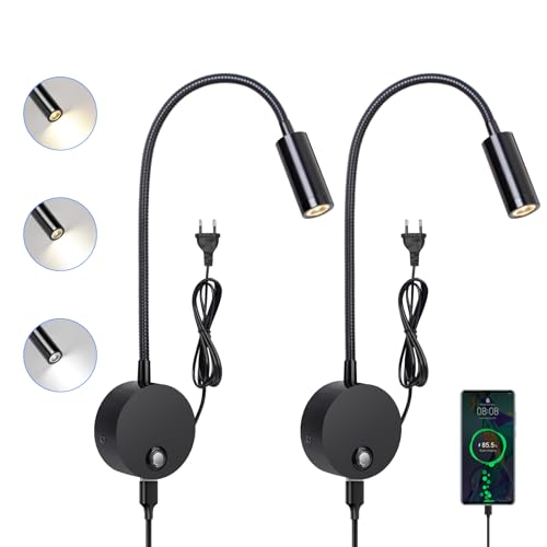ERWEY 2 Stück Leselampe Wand, LED Wandleuchte Touch Dimmbar 3 Farbtemperatur...